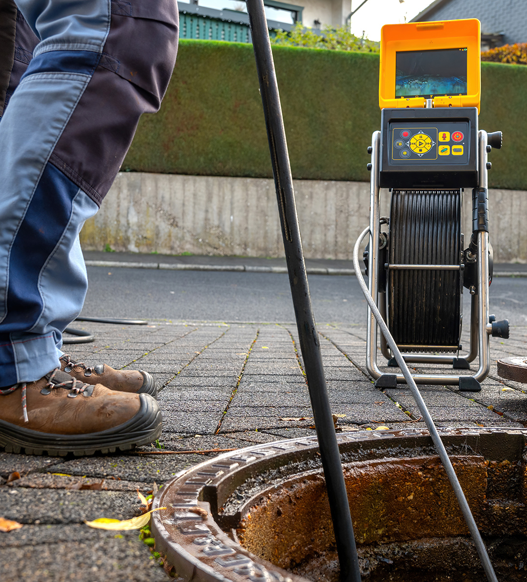 A drain cleaning company checks a blocked drain