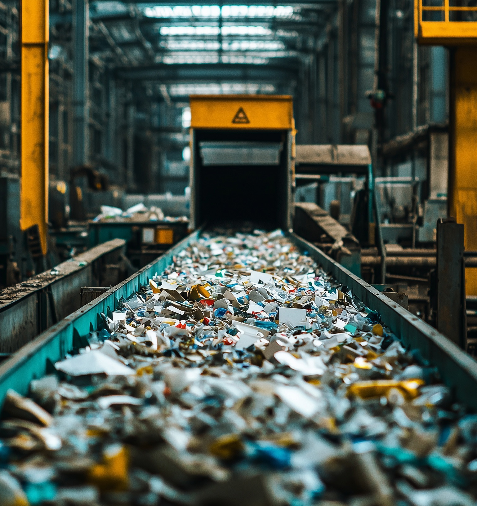 Conveyor belt in a recycling plant sorting mixed waste