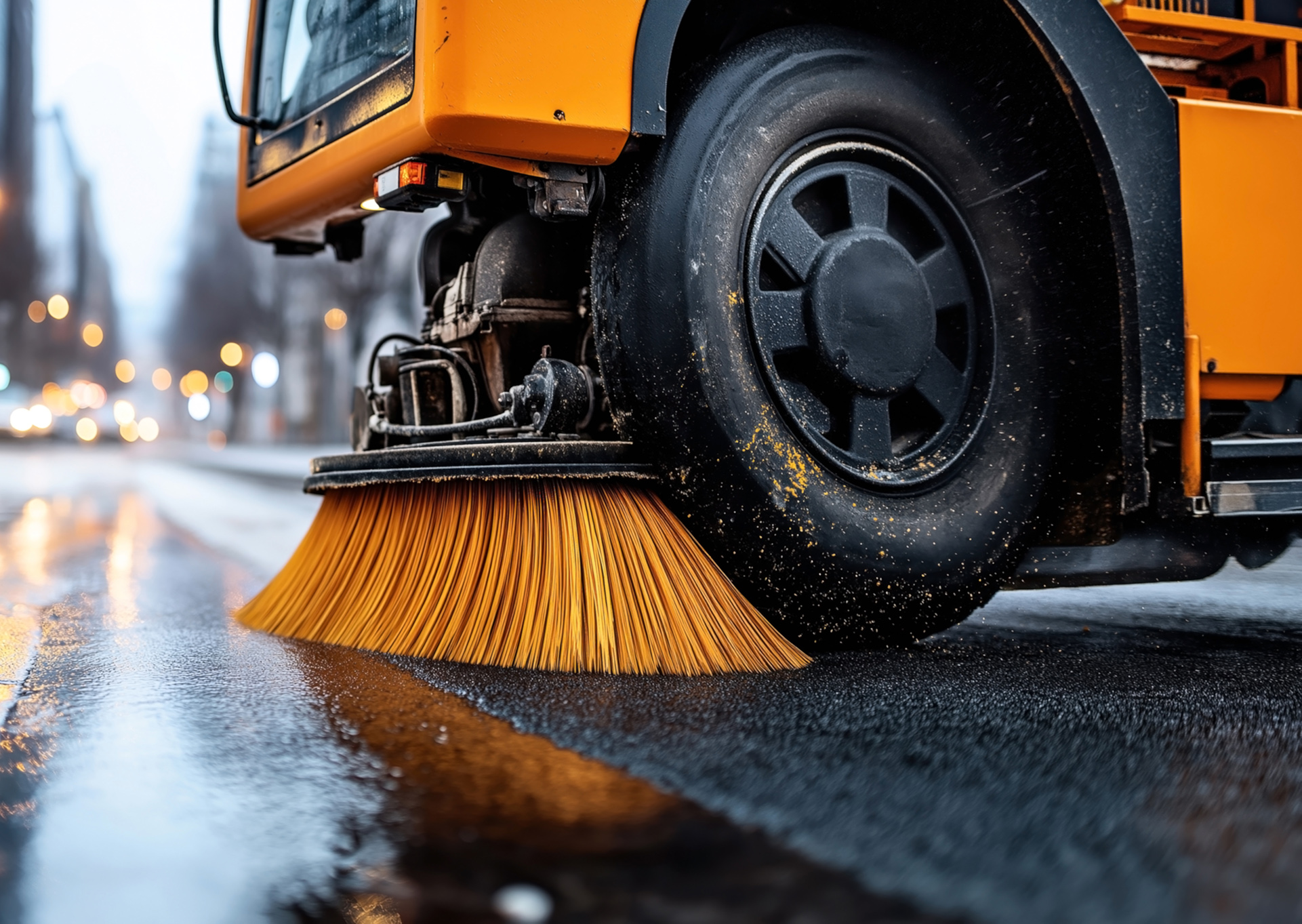 Close-up of a street sweeper